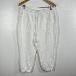 Cabi Gauze Cropped Pants‎ Women's L White 100% Cotton Elastic Waist